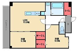 FMTレジデンス博多 2LDKの間取図画像