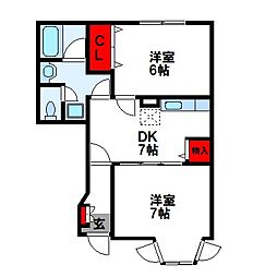 ジュネスグランツB 2DKの間取図画像