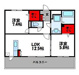 プロスペリティ 2LDKの間取図画像