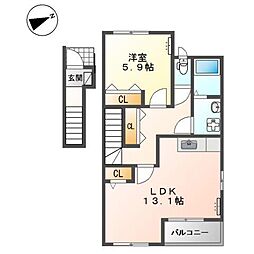 ケローネ 2階1LDKの間取り