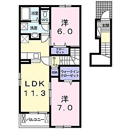 メゾン・ド・ソレイユ　Ａ 202 2階2LDKの間取り