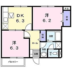 プラティーヌK 2DKの間取図画像