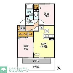 東武野田線 新柏駅 徒歩17分の賃貸アパート 1階2LDKの間取り
