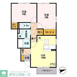 京成松戸線 みのり台駅 徒歩9分の賃貸アパート 1階2LDKの間取り