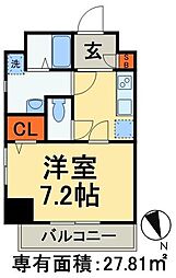 北総鉄道 新鎌ヶ谷駅 徒歩5分の賃貸マンション 8階1Kの間取り