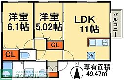 つくばエクスプレス 流山セントラルパーク駅 徒歩6分の賃貸アパート 2階2LDKの間取り
