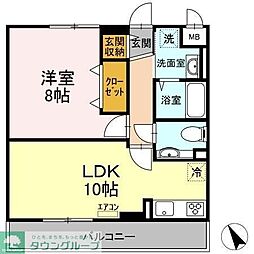 ロイヤルパレス市川 2階1LDKの間取り