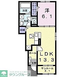 カーサ・セイスB 1LDKの間取図画像
