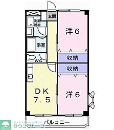 ビュー緑台 2DKの間取図画像