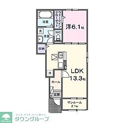 本三里塚アパートB 1LDKの間取図画像