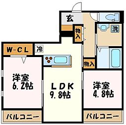フラン・フォルトゥーナ2 2DKの間取図画像