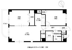 大倉山エステハイツ第三 2LDKの間取図画像
