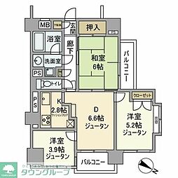 野村ステイツ市が尾 3DKの間取図画像