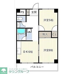 トーカド宮崎台東棟 2DKの間取図画像