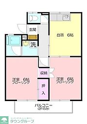 さつきヶ丘メープル 2DKの間取図画像