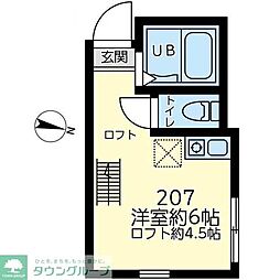 ロックガーデンズ三ツ沢 207 2階ワンルームの間取り