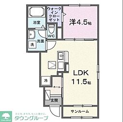 西武新宿線 本川越駅 バス8分 神明町下車 徒歩15分の賃貸アパート 1階1LDKの間取り