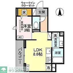 東武東上線 川越駅 徒歩11分の賃貸アパート 1階1LDKの間取り