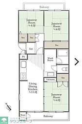 みずほ台団地7-1 3LDKの間取図画像