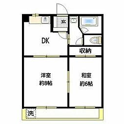高階マンション 2DKの間取図画像