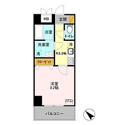 東武東上線 川越駅 徒歩5分の賃貸マンション 2階1Kの間取り