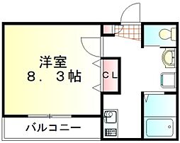 西武新宿線 本川越駅 徒歩11分の賃貸アパート 2階1Kの間取り
