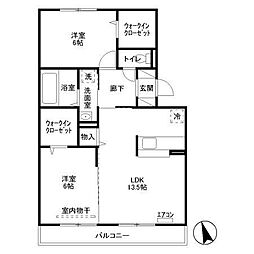 東武東上線 川越駅 徒歩9分の賃貸アパート 3階2LDKの間取り
