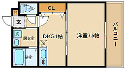 JR関西本線 柏原駅 徒歩5分の賃貸アパート 3階1DKの間取り
