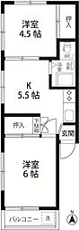 三田常盤台第二コーポ 2Kの間取図画像