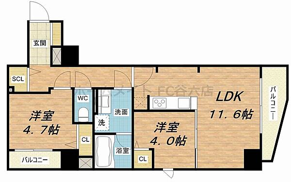 フェリシエ安堂寺町 ｜大阪府大阪市中央区安堂寺町2丁目(賃貸マンション2LDK・4階・53.61㎡)の写真 その2