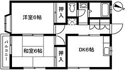 フラワーハイツ 2DKの間取図画像