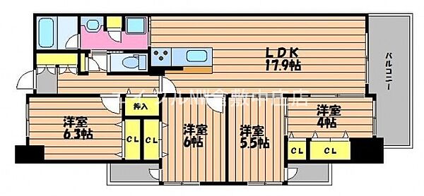 岡山県倉敷市西中新田(賃貸マンション4LDK・3階・87.02㎡)の写真 その2