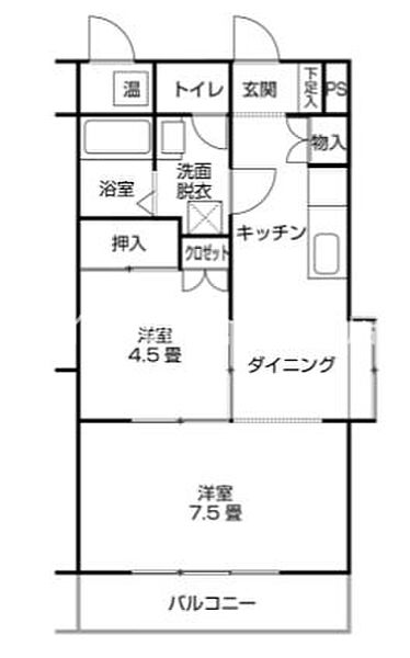 サニーハイツ78 ｜岡山県倉敷市中庄(賃貸マンション2DK・2階・49.65㎡)の写真 その2