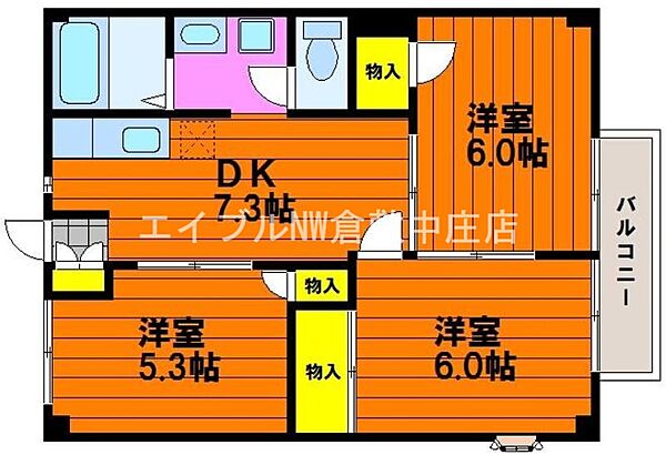 ニューシティＭＹ ｜岡山県岡山市北区東花尻(賃貸アパート3DK・2階・52.17㎡)の写真 その2