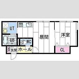 リデーレ豊平 2階1LDKの間取り