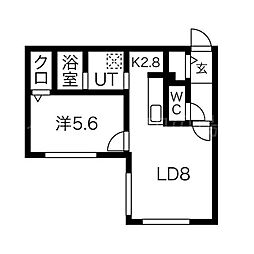 パインハート中の島 2階1LDKの間取り