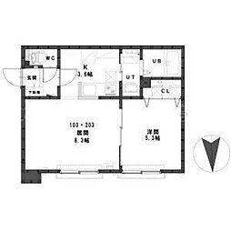 ルミエール植村 1LDKの間取図画像