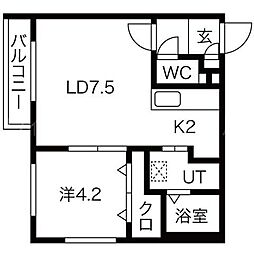 リトス美園 1LDKの間取図画像