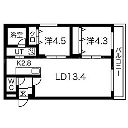 ドルチェ平岸 2LDKの間取図画像