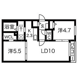 フラット北35条2 2LDKの間取図画像