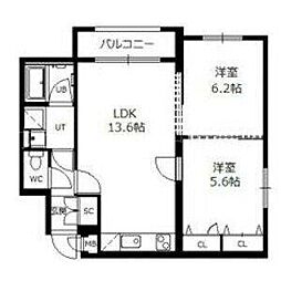 クレストパレス菊水 2LDKの間取図画像
