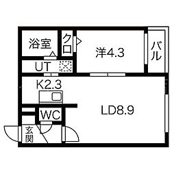 ヴァンベール 1LDKの間取図画像