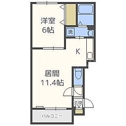 平岸壱番館 1LDKの間取図画像