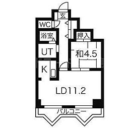 アーベインハウス中の島 1LDKの間取図画像