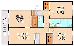 カプチーノ新飯塚A 3階3LDKの間取り