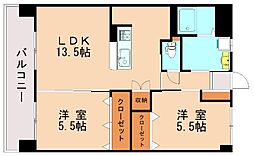 JR筑豊本線 新飯塚駅 徒歩27分の賃貸マンション 3階2LDKの間取り