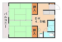 JR筑豊本線 新飯塚駅 徒歩22分の賃貸マンション 4階2Kの間取り