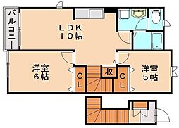 JR筑豊本線 飯塚駅 4.9kmの賃貸アパート 2階2LDKの間取り