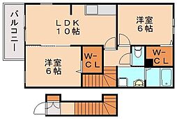 JR筑豊本線 新飯塚駅 3.6kmの賃貸アパート 2階2LDKの間取り