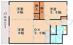 JR筑豊本線 新飯塚駅 徒歩21分の賃貸マンション 3階3DKの間取り